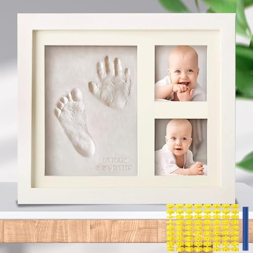 HOMURY Baby Handabdruck und Fußabdruck Set Gipsabdruck Baby Hand und Fuß, Baby Handabdruck und Fußabdruck Fotoalbum Buchstaben Schablonen Set, für Babyparty Andenken Familie Geschenk (Weiß)