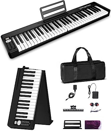 Finger Dance 61 Key Folding Piano Keyboard, Portable Keyboard Piano with Bluetooth MIDI, Semi-Weighted Digital Piano, Electric Piano for Beginners Adult Kid (Headphones, Carrying Case Included)