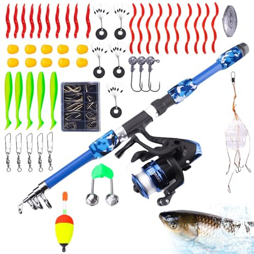 Angelset für Kinder, Kinderangel Starter Set Angelrute Set Kinder mit Angelrolle und Köder Set Angel Zubehör Angel Set für Kinder für Kinder für Jungen, Mädchen, Anfänger Oder Jugendliche