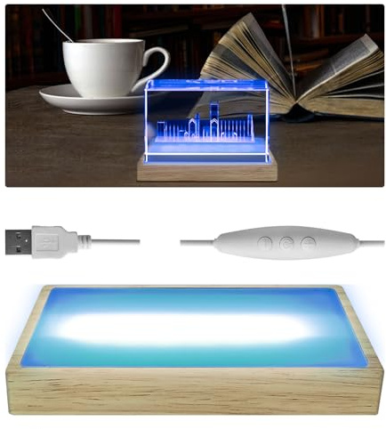 Base de visualización de luz de cristal ajustable de brillo para vidrio artístico, soporte de madera de luz nocturna regulable de 3 colores, base de luz LED rectangular para luz artística de cristal