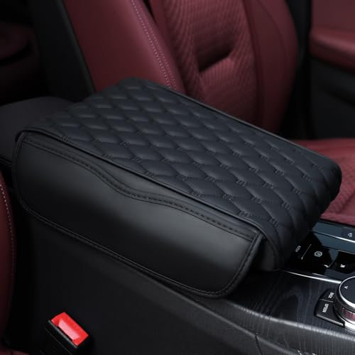 Einesin Car Armrest Cushion, PU Leather Auto Center Console Pad, Memory Foam Armrest Box with Storage Bag, Hand Rest Pillow with Organizer Pockets, Universal Fit for Most Vehicles (Black)
