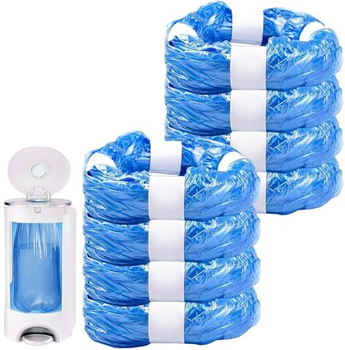 Nappy Bin Refill Bags Set - 8 Pack 4.5m Compatible with Tommee Tippee, Angelcare, Genie, Munchkin Diaper Pail – Hold 270-300 Nappies | Easy Disposal | Strong | Scented
