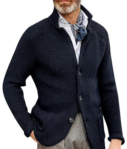 Felpa da Uomo Maglia Frontale Aperta Cotone Cardigan a Maniche Lunghe Elegante Lavorati Cappotti Con Cerniera Elastico Maglioni a Maglia Curvy Giacca in Maglia Slim Cappotto Uomo di Lana Calda