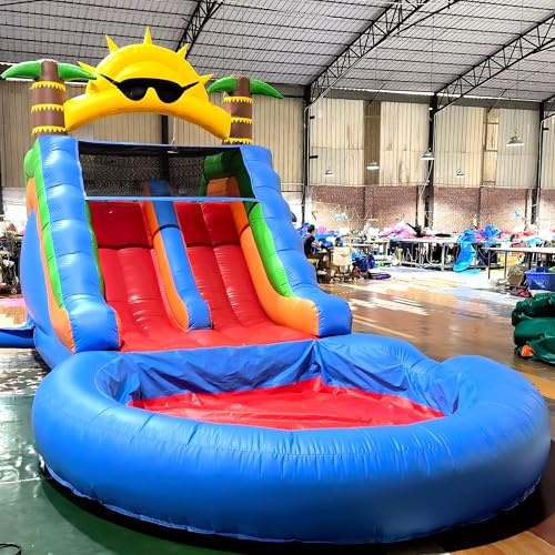 22.5FT(L) Commercial Water Slide for Adults Kids, 100% PVC Inflatable Adult Double Water Slide with 1100W Blower, 0.45mm Heavy Duty Vinyl Blow Up Waterslides Backyard Outdoor, 22.5x11x12ft