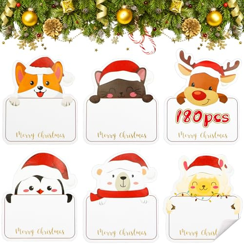 Annhao 180 Pièces Étiquettes Cadeau de Noël, Merry Christmas Sticker Auto-Adhésif, Autocollants de Cachetage de Noël, Étiquettes Décoratives de Cadeaux de Vacances pour Boîtes, Sacs, Enveloppes