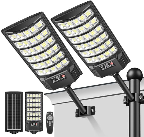 LEKIA Farola Solares Exterior, Potente 1000W 7000K Luz Solar Exterior con Sensor Movimiento y Mando Distancia, Focos LED Solar Impermeable Luces Solares para Jardín, Calle (2 Paquetes)