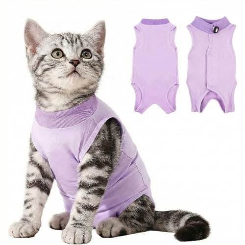 NJCXOLA traje de recuperación para gatos,traje de recuperación quirúrgica para gatos,body gatos postoperatorio hembra,traje de recuperación para heridas abdominales(Morado, S)