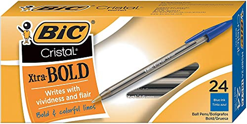 Bic Cristal Xtra Bold Ballpoint Pen, Bold Point (1.6mm) For Vivid And Dramatic Lines, Blue, 24-Count