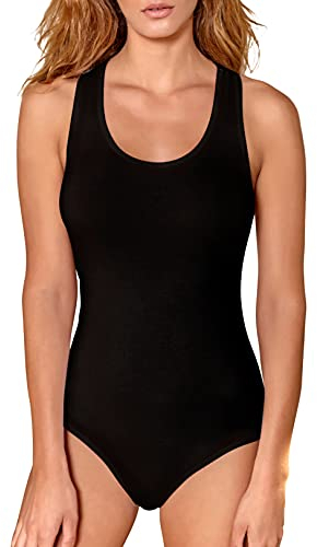 VEDATS Damen Body Racerback Tank Top Bodysuit Unterhemd (M, Schwarz)