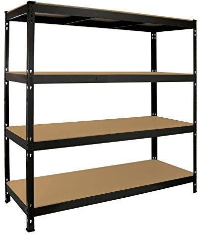 Q-RAX Robust Svart Garagehylla Hyllenhet Verkstadshylla Verkstad Lager Lagerhylla Garage Förvaring MDF Bultfri Bultlös Gummifötter 1,2mm tjockt Stål 160 cm / 1600 mm 160 cm / 1600 mm 60 cm / 600 mm