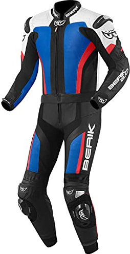 Berik Losail Combinaison moto deux pièces en cuir, weiß/blau/rot, 48