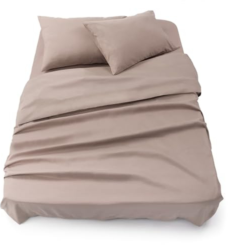 Blumtal® Bettlaken Set 3-teilig - Oeko-TEX zertifiziertes 3er Set - Spannbettlaken 160x200x30cm + Bettlaken ohne Gummi 240x275cm + 2X Kissenbezug 50x80cm - Bettlaken & Kissenbezug Microfaser - Taupe