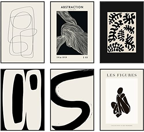 Hambient Poster Set, Wohnzimmer Deko Schlafzimmer, Zimmer - Wanddeko, Wandbilder - 6 Aesthetic Bilder 21x30 cm OHNE Bilderrahmen (Abstrakt Beige Schwarz)