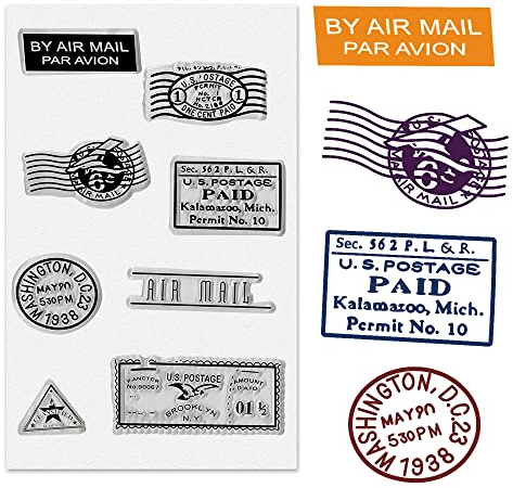 Threetols Air Mail Clear Stamps for Card Making, Postmark Clear Rubber Stamps Words Stamps for Holiday Card Making Decor DIY Scrapbooking Transparent Album Decor Paper Craft
