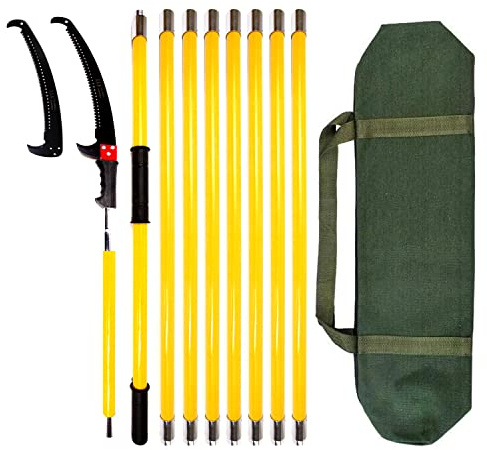 30 Feet Tree Pole Pruner, Durable Tree Trimmers Handle, Manual Branches Trimmer for Garden Tools Loppers Hand Pole Saws Extendable Height with Knives and Storage Pocket