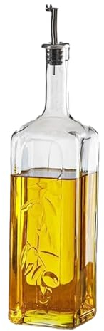 Secen LONDON – Cruet à huile en verre, 1 l, bouteille d'huile et de vinaigre avec motif décoratif, verre, passe au lave-vaisselle, acier inoxydable de qualité alimentaire, 1000 cc, bouteille d'huile