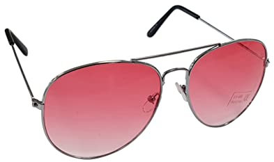 Komonee Pilot Style Pink Lens Silver Frame Sunglasses Set With Cloth Soft Case and Cleaning Cloth Designer Unisex Mens Womens UV400 Protection Classic Shades