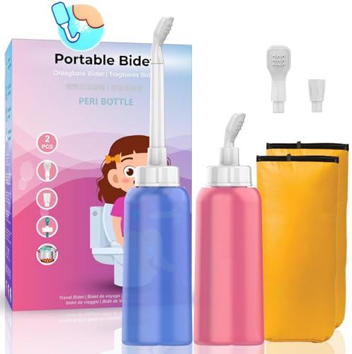 Lot de 2 bidet portables avec 2 buses + tube évolutif – Bidet de voyage de 500 ml – Bidet personnel portable de 500 ml – Pour l'extérieur, le camping, les voyages, le conducteur, l'hygiène personnelle