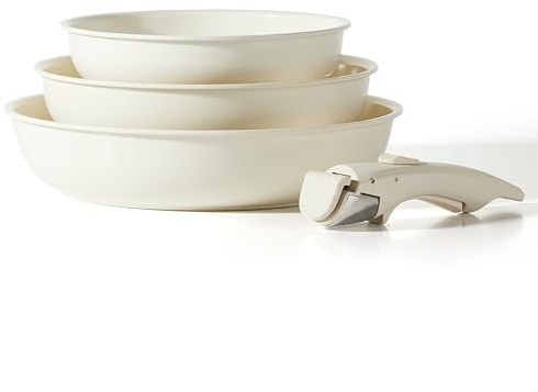CAROTE Pfannen-Set 4 tlg 20/24/28cm Bratpfannenset mit abnehmbarem Griff,Antihaftbeschichtet,stapelbar platzsparend,leichte Reinigung,backofenfest,Induktionspfanne,Spülmaschinen