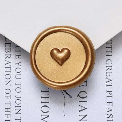 UNIQOOO Wax Seal Stickers - 3D Heart Wedding Invitation Envelope Seal Stickers, 50 Pcs Self- Adhesive Antique Gold Stickers, Perfect for Invitation, Christmas, Gift