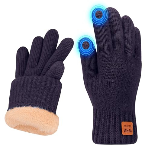 Risipu Winter Gloves for Women Men Ladies Thermal Touch Screen Gloves with Fleece Lining Soft Warm Knit Glove for Running Ski (Navy)