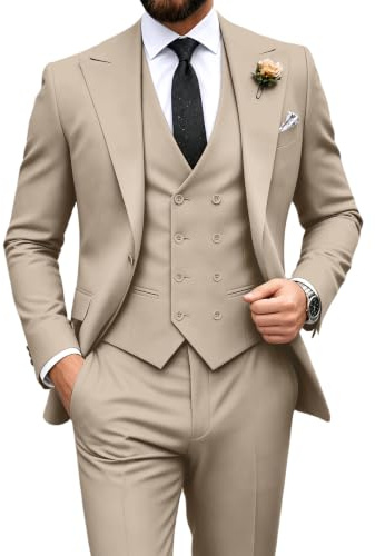 Mens Suit Slim Fit 3 Piece Double Breasted Suit Men Formal Wedding Tuxedo | Suits for men,blazer vest pants set,prom party groom suits,one button,lightweight,graduation homecoming outfit