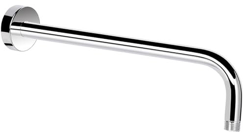 Bras de Douche Avec Bride, Fabriqué en Acier Inoxydable 304, Rallonge de Pommeau de Douche de 38 cm, Bras de Tuyau D'extension, Montage Mural Pour Pommeau de Douche Fixe de Salle de Bain (Chromée)