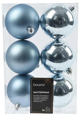Kaemingk Weihnachtskugeln Kunststoff 8cm 6 Stück - klassisch & bruchsicher - Christbaumkugeln Weihnachtsbaumkugeln für Weihnachten - Christbaumschmuck & Weihnachtsbaumschmuck - Eisblau