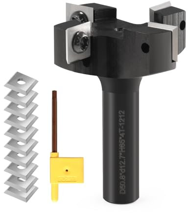 Trvoxviq Fraise à défoncer pour spoilboard CNC, tige de 1,27 cm, diamètre de coupe de 5,1 cm, fraise à raboter en carbure à 4 ailes avec 10 inserts indexables (12 x 12 x 1,5 mm, 35°