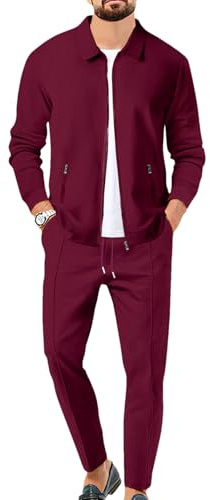 Uomo Tute da Ginnastica Waffle Manica Lunga Cerniera Giacca & Pantaloni Set di 2 Pezzi per Casual Sport Lavoro