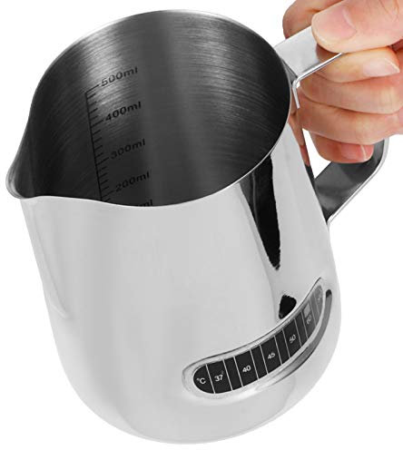 Lanzador de espuma de leche de acero inoxidable, copa de lámpara de leche de 20 oz, jarra de crema con inducción de temperatura, jarra de leche de late de arte de lanza de café ﻿