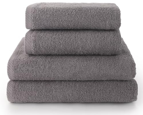 Set 4 Toallas piezas: 2 manos + 2 baño color gris