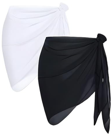 2 Stück Damen Strand Wrap Sarong,Wickeltuch Chiffon Strandrock Kurz Bikini Rock Beach Sommer,Wickelrock Must Women,Haves Pareos Sommer Wrap Sarong Strand Badeanzug Wickelröcke(Schwarz und Weiß)