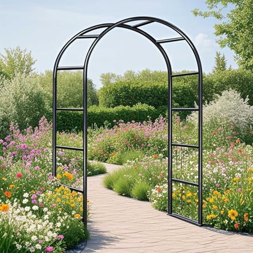 Arche de Jardin en Métal Fer Antirouille, Arche Rosier de Robuste pour Plante Grimpante, Décoration de Cérémonie Fête, 80cm 140cm 180cm 200cm 240cm 280cm 300cm 350cm(Noir,W140 X H230cm)