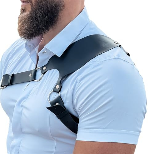 Ruarby Harnais de poitrine pour homme - Style punk gothique - En cuir synthétique - Sangle d'épaule - Pour fête, cosplay, club, costume en cuir, Noir , taille unique