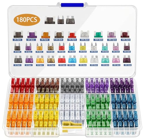 180 Stück KFZ Auto Sicherungen Set, 60 Feinsicherung Sortiment+60 Flachsicherungen+60 Standard+1 Sicherungszieher Gemischt Autosicherungen (2A 3A 5A 7.5A 10A 15A 20A 25A 30A 35A 40A) für PKW Motorrad