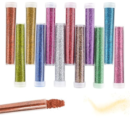 Simsky 12 Farben Glitzerpulver Set, 7g Bastelglitzer für Nägel, Körper, Gesicht, Karten & Deko Feines Glitzer Pulver für Nageldesign, Make-up & Bastelprojekte