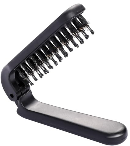 Travel Folding Hair Brush, Pocket Boar Bristle Hair Brush for Thin and Thick Hairs, Mini HairBrush for Men Women Kids, Restores Shine, Black