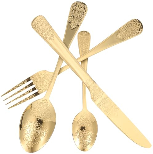 BESPORTBLE Couverts en Acier Inoxydable Fourchette à Steak et Cuillère, Coffret de 4 Pièces, Portable pour Dîner en Famille et Restaurants