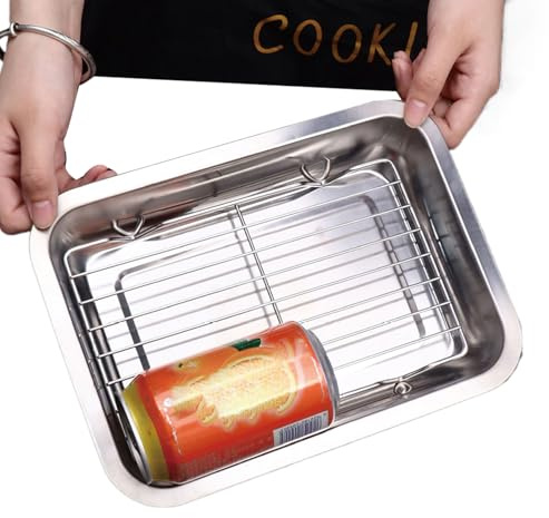 Set di teglie da forno – 40 x 30 cm in acciaio vassoio e griglia di raffreddamento | Teglie da forno | Teglia da forno | Accessorio per grigliare verdure, carne, biscotti, torte, pagnotta, forno