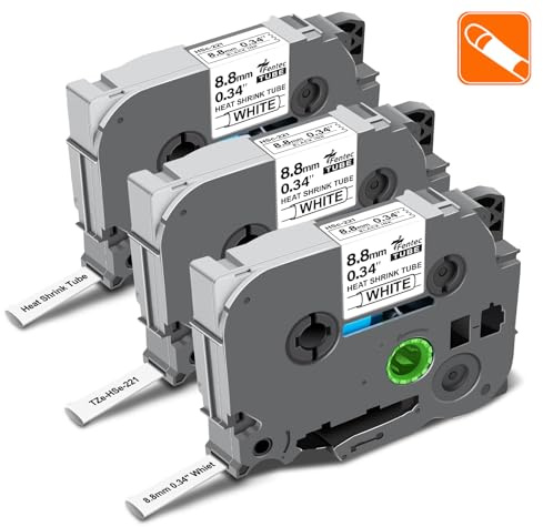 3 rubans thermorétractables compatibles avec Brother P-Touch HSE-221 HSE221 HS-221 HS221 noir sur blanc 8,8 mm pour câbles métalliques, utilisation avec les PTH110, PT-P710BT, P700, P900