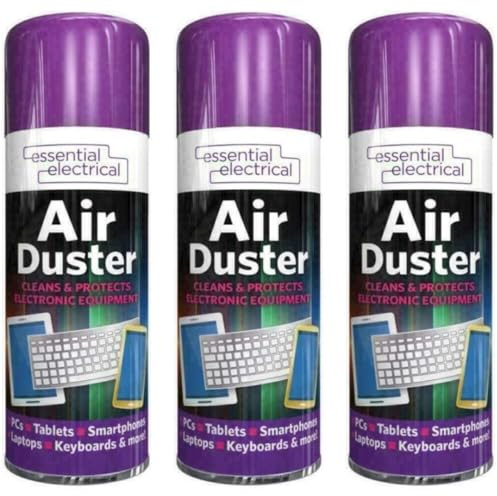 Essential Electrical Air Duster Compressed Aerosol Spray, for PCs, Laptops, Keyboards and Tablets, 200ml, Pack of 3