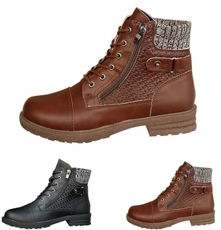 krxodiuoiy Botines para mujer, planos, de piel, con tacón, cómodos, de invierno con cremallera, suela de perfil, botines de motorista, botines bajos para mujer