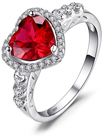 JewelryPalace Anello Cuore dell'Oceano Halo 2.7ct, Classico Rubino Rosso Creato in Argento 925, per Anniversario Fidanzamento Promessa Donna, Set Gioielli Rosso e Argento