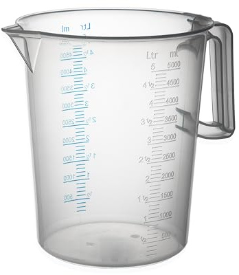 PIAZZA - Caraffa Graduata Professionale in Plastica con Manico Chiuso, Capacità 5L, Brocca per Acqua e Liquidi Alimentari - Misurino Graduato per Pesare Alimenti con Bilancia da Cucina, Made in Italy