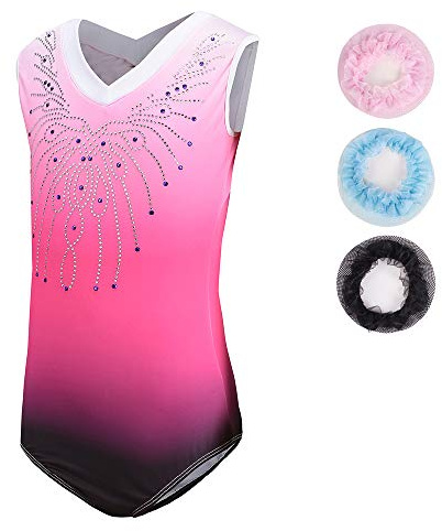 Sinoem Body da ginnastica per ragazza, colore sfumato, multicolore, maniche lunghe, leotard danza, balletto, per bambini 5-12 anni (5-6 anni, rosa - senza manica)