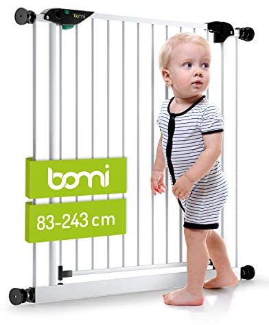 BOMI Schutzgitter Mira XXL Tür | Zum Klemmen | 90° Stop | Schließt automatisch | Türschutzgitter | Treppenschutzgitter Türgitter Klemmgitter für Babys, Kleinkinder, Tiere | Breite: 85-93 cm