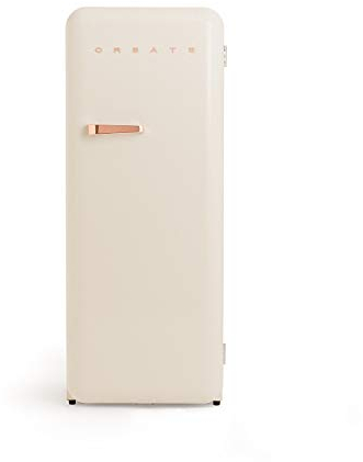 CREATE / RETRO FRIDGE 150 ROSE GOLD/Réfrigérateur blanc cassé avec poignée or rose et congélateur 281L / 102W, faible consommation, 150 cm, 3 étagères, régulateur de température, 60x60x150 cm
