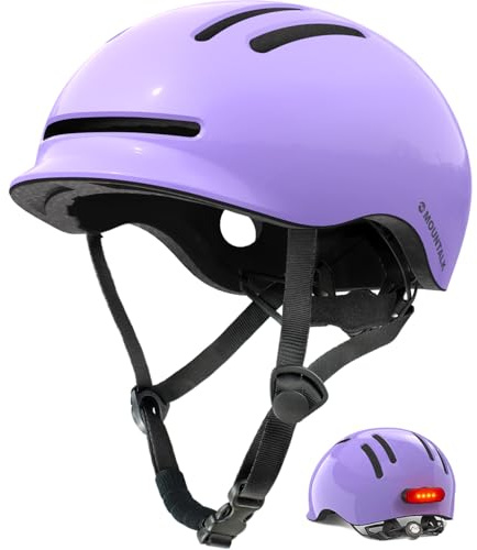 Bike Helmets for Adults Men Women,Mens/Womens Cool Bicycle Helmet with Magnetic Rear LED Light,Youth Boys/Girls Helmet (Shiny Purple,M)