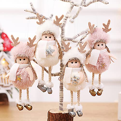 4 Pezzi Natale Decorazioni Casa Elfo Natale, Decorazioni Albero di Natale ​Appeso Folletti Natalizi Angelo Peluche Kawaii Regali Natale (Rosa, Bianco)
